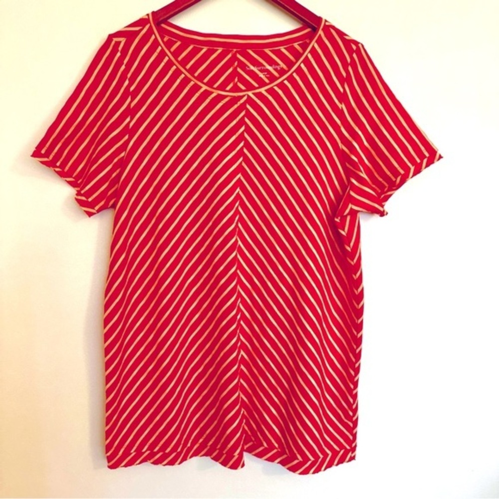 Soft Surroundings Orange and White Striped Short Sleeve Top Size Large